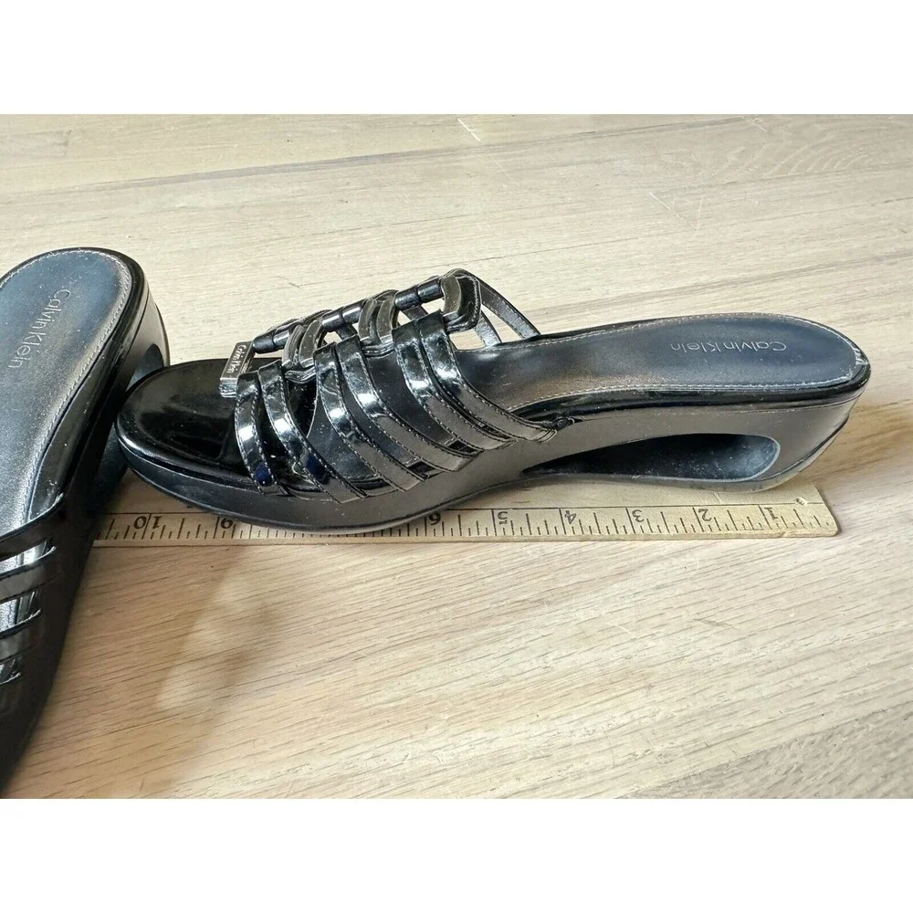 Calvin Klein Sandals Black Wedge Heel Women’s Size 9‎